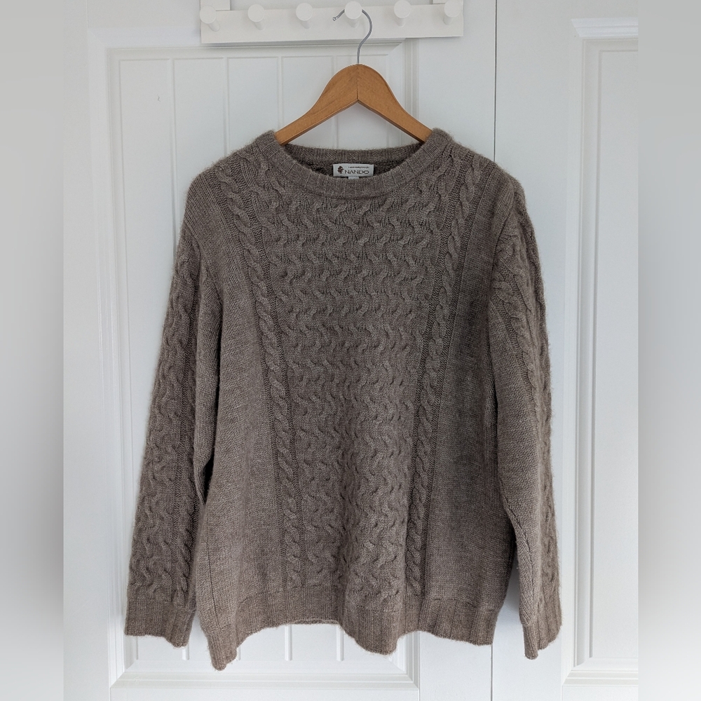 Qiviuk/Qiviut by Nando Brown Cable Knit Crewneck Sweater Size Large Very Rare